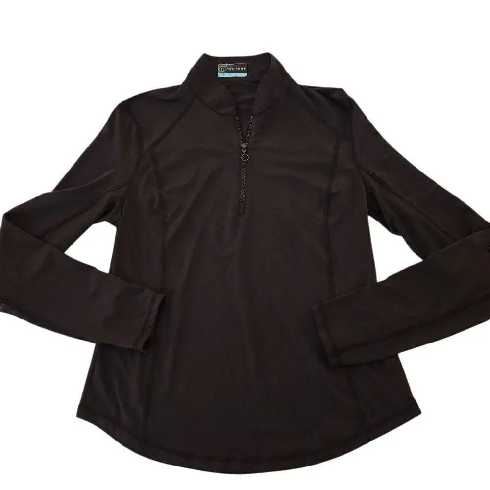 PGA Tour Womens Quarter Zip Long Sleeve Athletic Golf Shirt Top Black Size Small